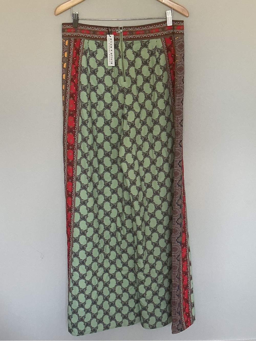 NWT Alice + Olivia Multi colored printed wide leg pants 12